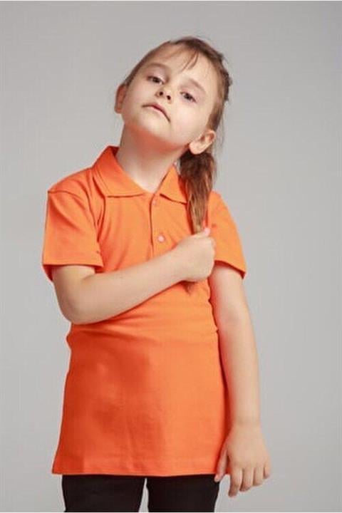 Turuncu Unisex Penye Polo Yaka Okul Tişörtü