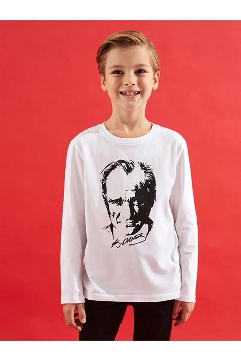 Unisex 5-16 Yaş 23 Nisan - 29 Ekim Uzun Kollu Atatürk Baskılı Tshirt