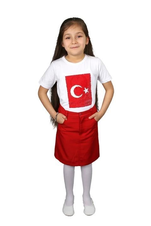 Unisex Çocuk Gösteri Dönen Pullu Atatürk-türkbayrağı Tişört