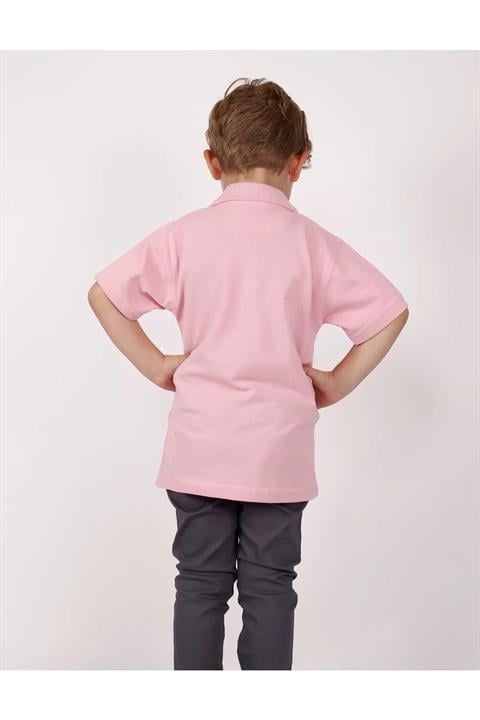 Unısex Çocuk Kısa Kol Normal Kalıp Polo Yaka Düz Renk Okul Penye Lakost T-shırt