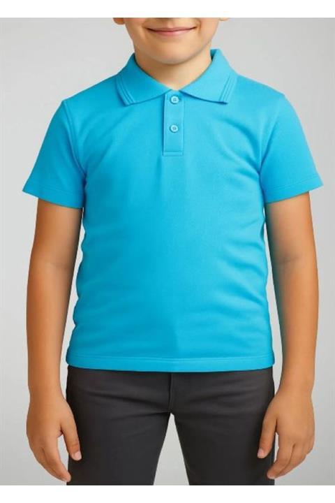 Unisex Çocuk Rahat Kalıp Kısa Kollu Polo Yaka Penye Lakost T-shirt