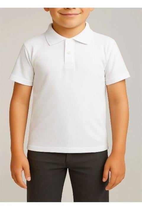 Unisex Çocuk Rahat Kalıp Kısa Kollu Polo Yaka Penye Lakost T-shirt