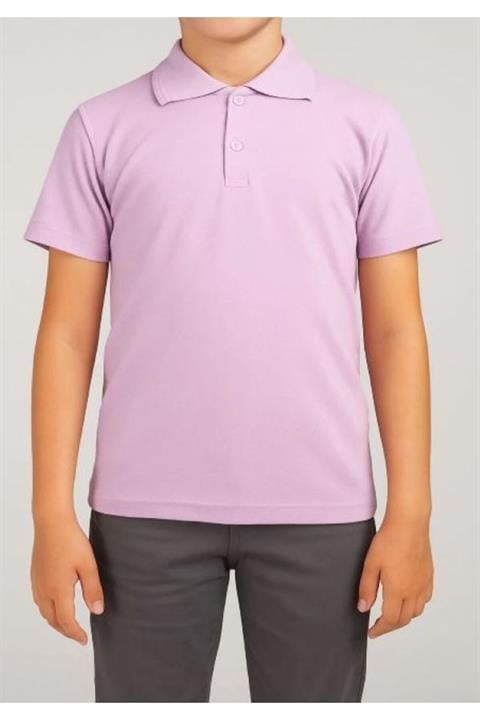 Unisex Çocuk Rahat Kalıp Kısa Kollu Polo Yaka Penye Lakost T-shirt