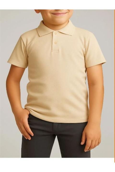 Unisex Çocuk Rahat Kalıp Kısa Kollu Polo Yaka Penye Lakost T-shirt