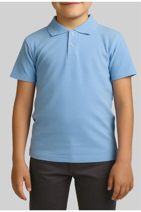 Unisex Çocuk Rahat Kalıp Kısa Kollu Polo Yaka Penye Lakost T-shirt