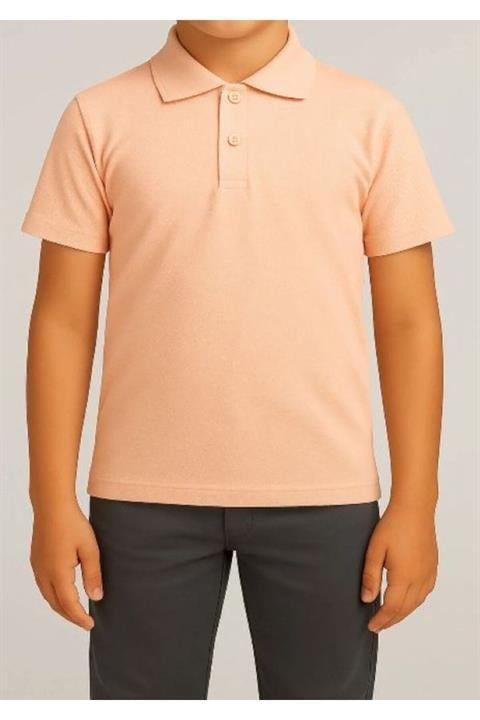 Unisex Çocuk Rahat Kalıp Kısa Kollu Polo Yaka Penye Lakost T-shirt