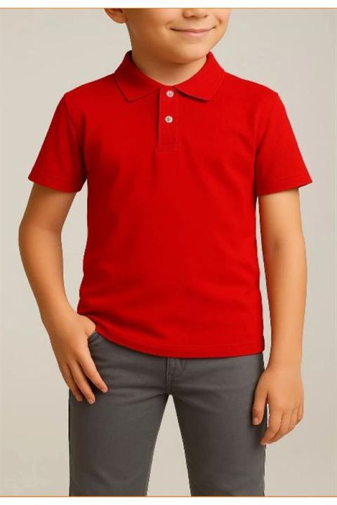 Unisex Çocuk Rahat Kalıp Kısa Kollu Polo Yaka Penye Lakost T-shirt