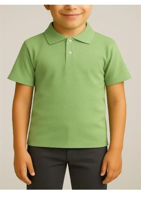 Unisex Çocuk Rahat Kalıp Kısa Kollu Polo Yaka Penye Lakost T-shirt