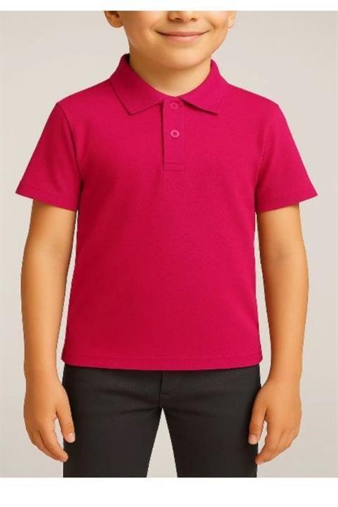 Unisex Çocuk Rahat Kalıp Kısa Kollu Polo Yaka Penye Lakost T-shirt