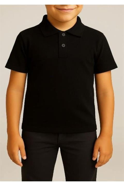 Unisex Çocuk Rahat Kalıp Kısa Kollu Polo Yaka Penye Lakost T-shirt