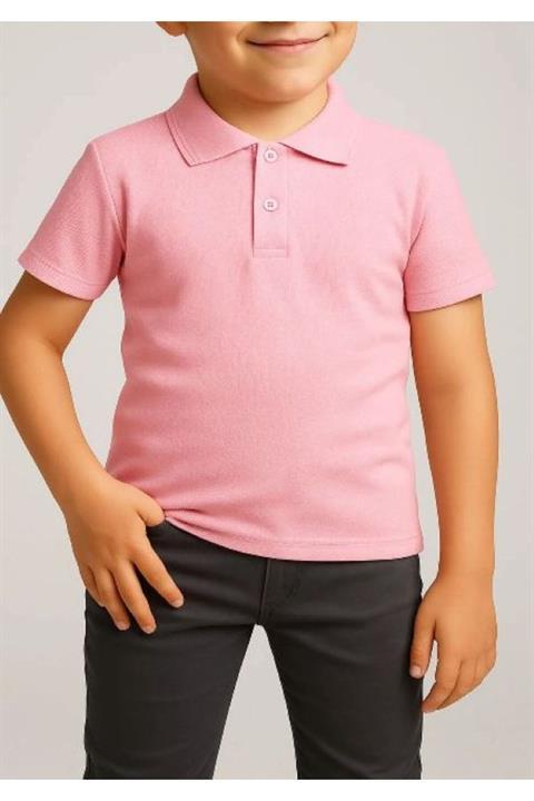 Unisex Çocuk Rahat Kalıp Kısa Kollu Polo Yaka Penye Lakost T-shirt