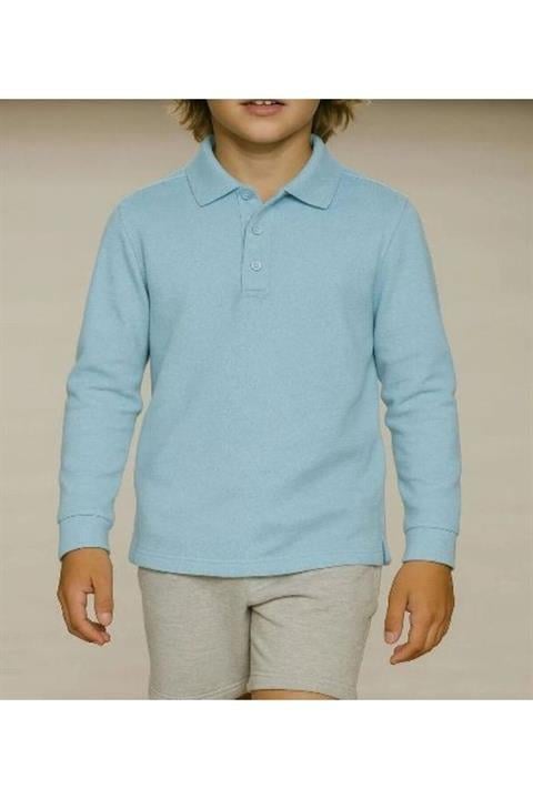 Unisex Çocuk Rahat Kalıp Uzun Kollu Polo Yaka Penye Lakost T-shirt