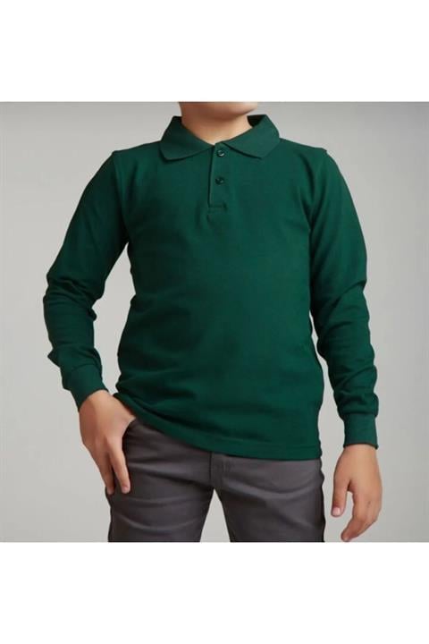 Unisex çocuk uzun kollu polo yaka tshirt