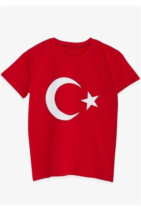 Unısex Kısa Kol Çocuk Bayrak Ay Yıldızlı 23 Nisan 29 Ekim 10 Kasım Gösteri Özel T-shırt