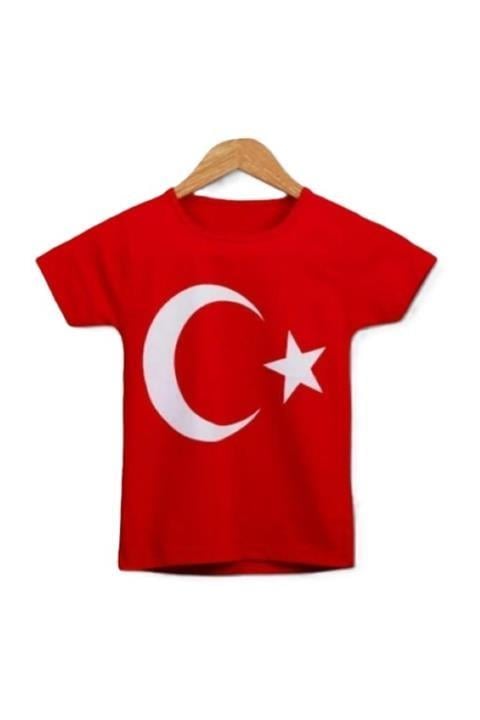 Unısex Kısa Kol Çocuk Bayrak Ay Yıldızlı 23 Nisan 29 Ekim 10 Kasım Gösteri Özel T-shırt