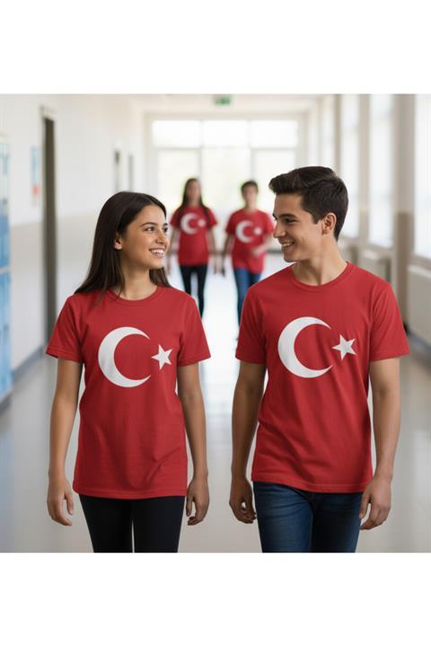 Unısex Kısa Kol Çocuk Bayrak Ay Yıldızlı 23 Nisan 29 Ekim 10 Kasım Gösteri Özel T-shırt