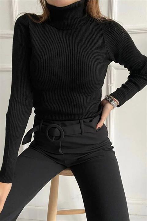 Unisex Pudra Pamuklu Kumaş Balıkçı Yaka Kaşkorse Şardonlu Pamuklu Slimfit Boğazlı Kazak