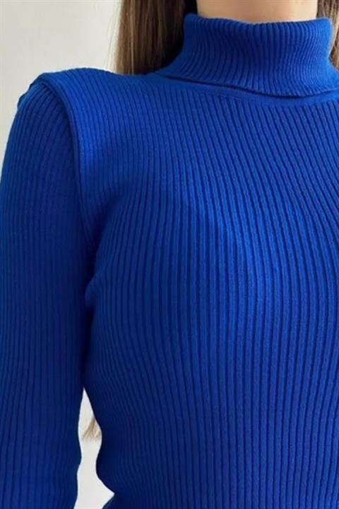 Unisex Pudra Pamuklu Kumaş Balıkçı Yaka Kaşkorse Şardonlu Pamuklu Slimfit Boğazlı Kazak