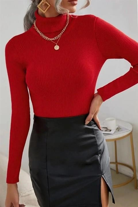 Unisex Pudra Pamuklu Kumaş Balıkçı Yaka Kaşkorse Şardonlu Pamuklu Slimfit Boğazlı Kazak