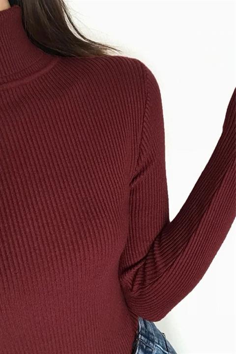 Unisex Pudra Pamuklu Kumaş Balıkçı Yaka Kaşkorse Şardonlu Pamuklu Slimfit Boğazlı Kazak