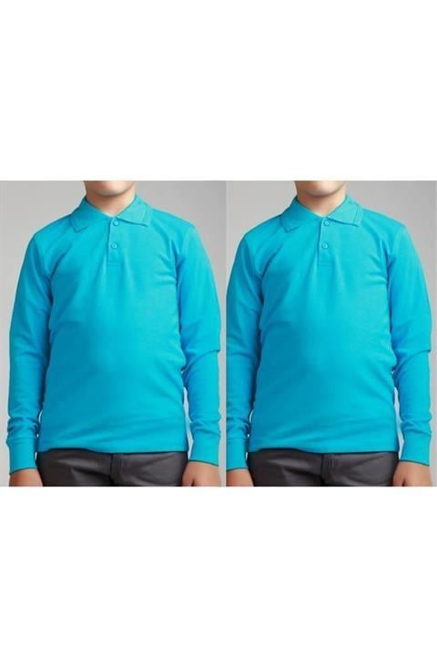 Unisex Uzun Kollu Polo Yaka Çocuk Okul Tshirt 2 Adet