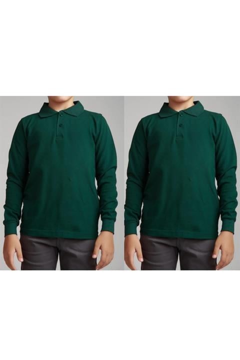 Unisex Uzun Kollu Polo Yaka Çocuk Okul Tshirt 2 Adet
