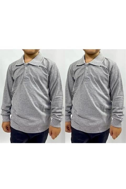 Unisex Uzun Kollu Polo Yaka Çocuk Okul Tshirt 2 Adet