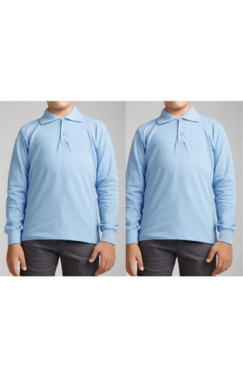 Unisex Uzun Kollu Polo Yaka Çocuk Okul Tshirt 2 Adet