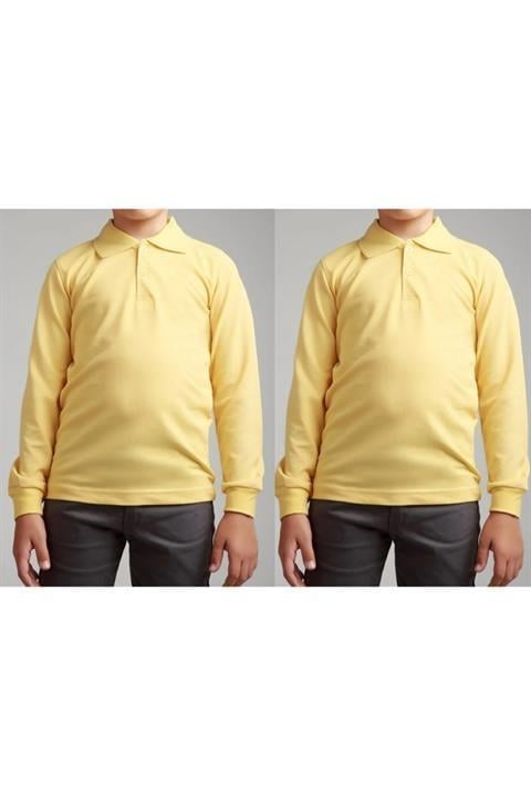 Unisex Uzun Kollu Polo Yaka Çocuk Okul Tshirt 2 Adet