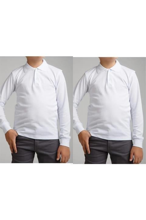 Unisex Uzun Kollu Polo Yaka Çocuk Okul Tshirt 2 Adet