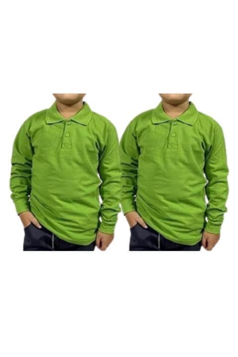 Unisex Uzun Kollu Polo Yaka Çocuk Okul Tshirt 2 Adet