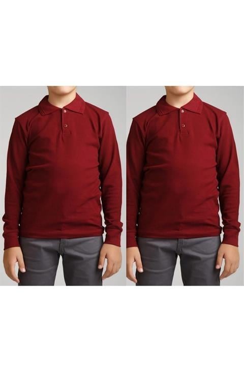 Unisex Uzun Kollu Polo Yaka Çocuk Okul Tshirt 2 Adet