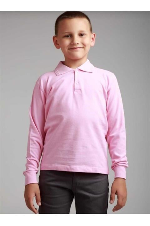Uzun Kol Polo Yaka Okul Ve Günlük 2 Düğmeli Pembe Çocuk T-Shirt - Pembe - ILC2.UMX-UHZ-RPEM-COC