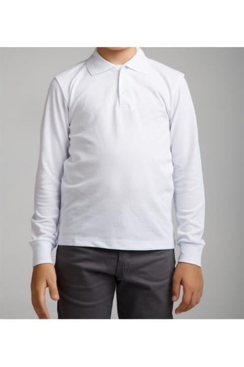 Uzun Kollu Koyu Yeşil Genç Boy Lise Okul Lakos Polo Yaka T-shirt