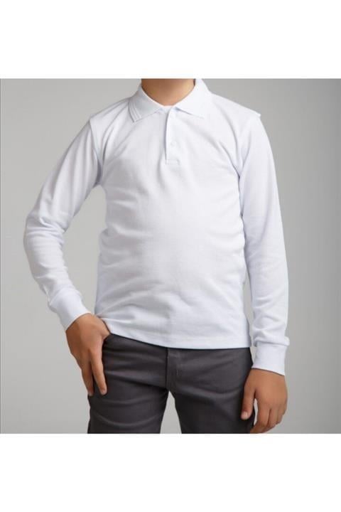 Uzun Kollu Koyu Yeşil Genç Boy Lise Okul Lakos Polo Yaka T-shirt