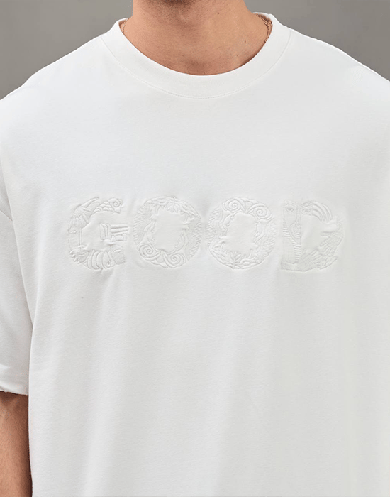 Bej Good Yazılı Oversize Tshirt