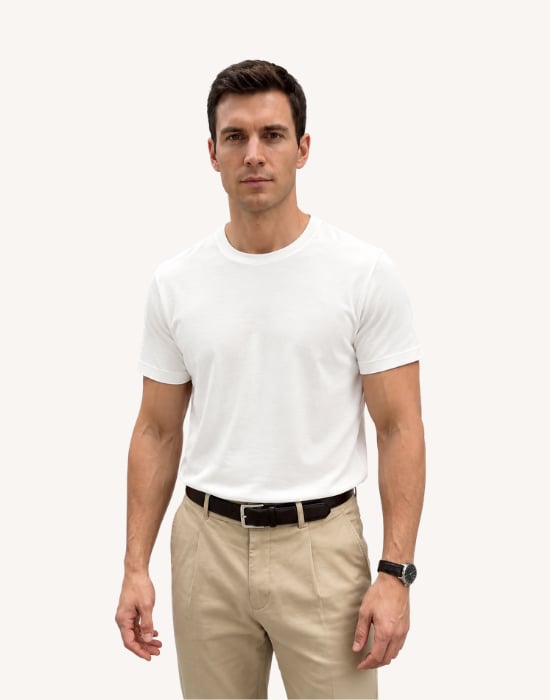 Bisiklet Yaka Beyaz Modal Basic T-shirt