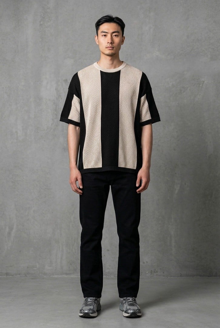 Bisiklet Yaka Oversize Desenli Triko T-shirt