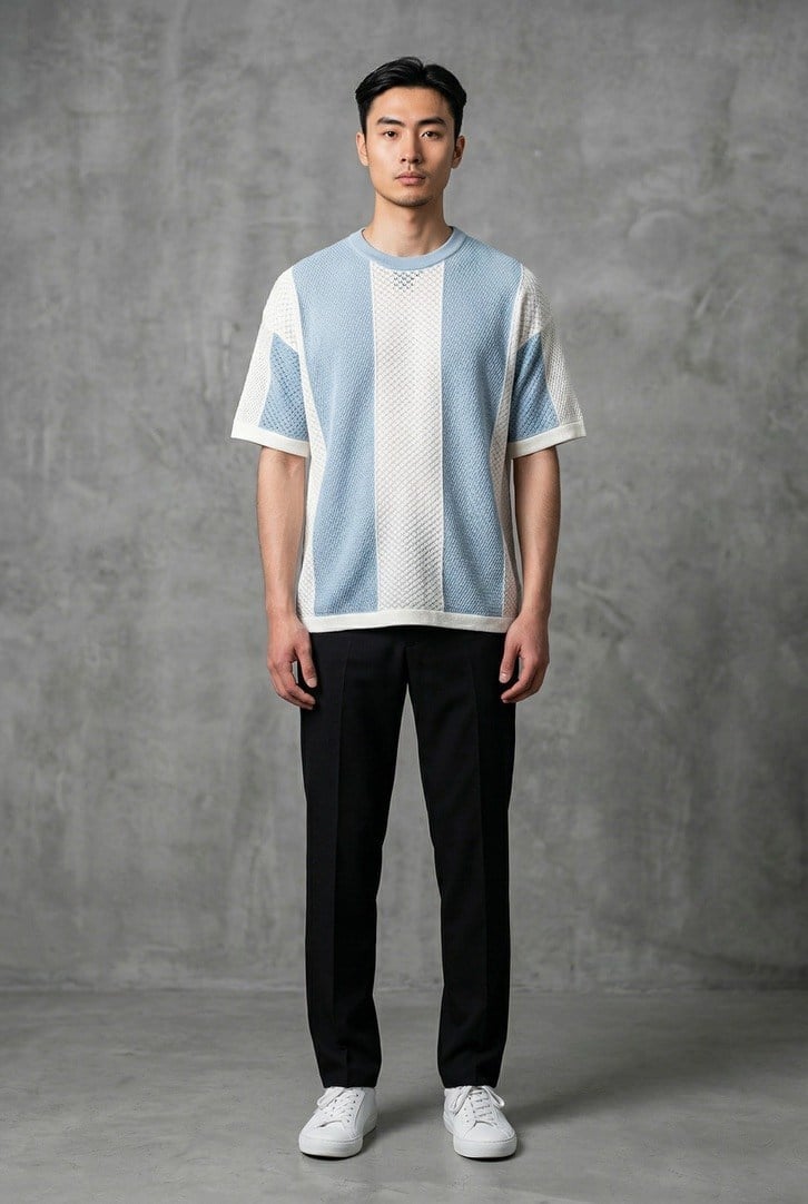 Bisiklet Yaka Oversize Desenli Triko T-shirt