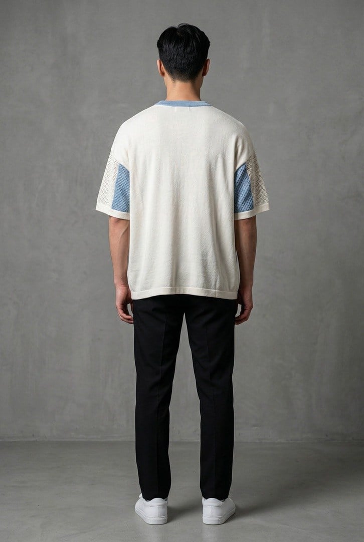 Bisiklet Yaka Oversize Desenli Triko T-shirt