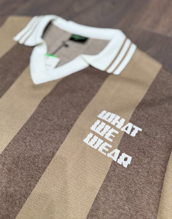 Kahverengi Dikey Çizgili Oversize Polo Yaka Triko