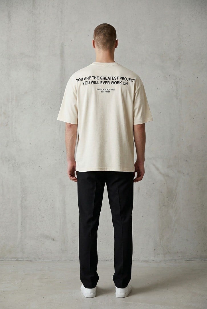 Kısa Kollu Baskılı Bej T-shirt