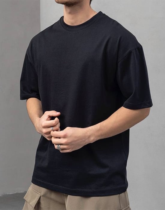 Kısa Kollu Siyah Basic Oversive T-shirt