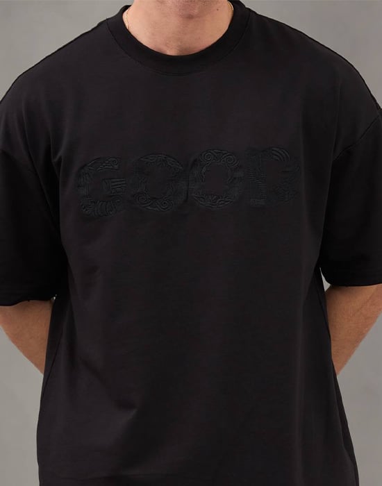 Siyah Good Yazılı Oversize Tshirt