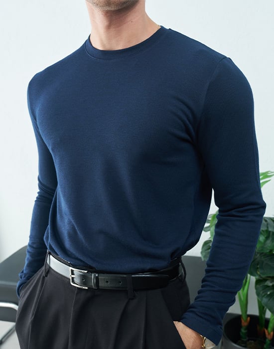 Uzun Kollu Lacivert Basic T-shirt