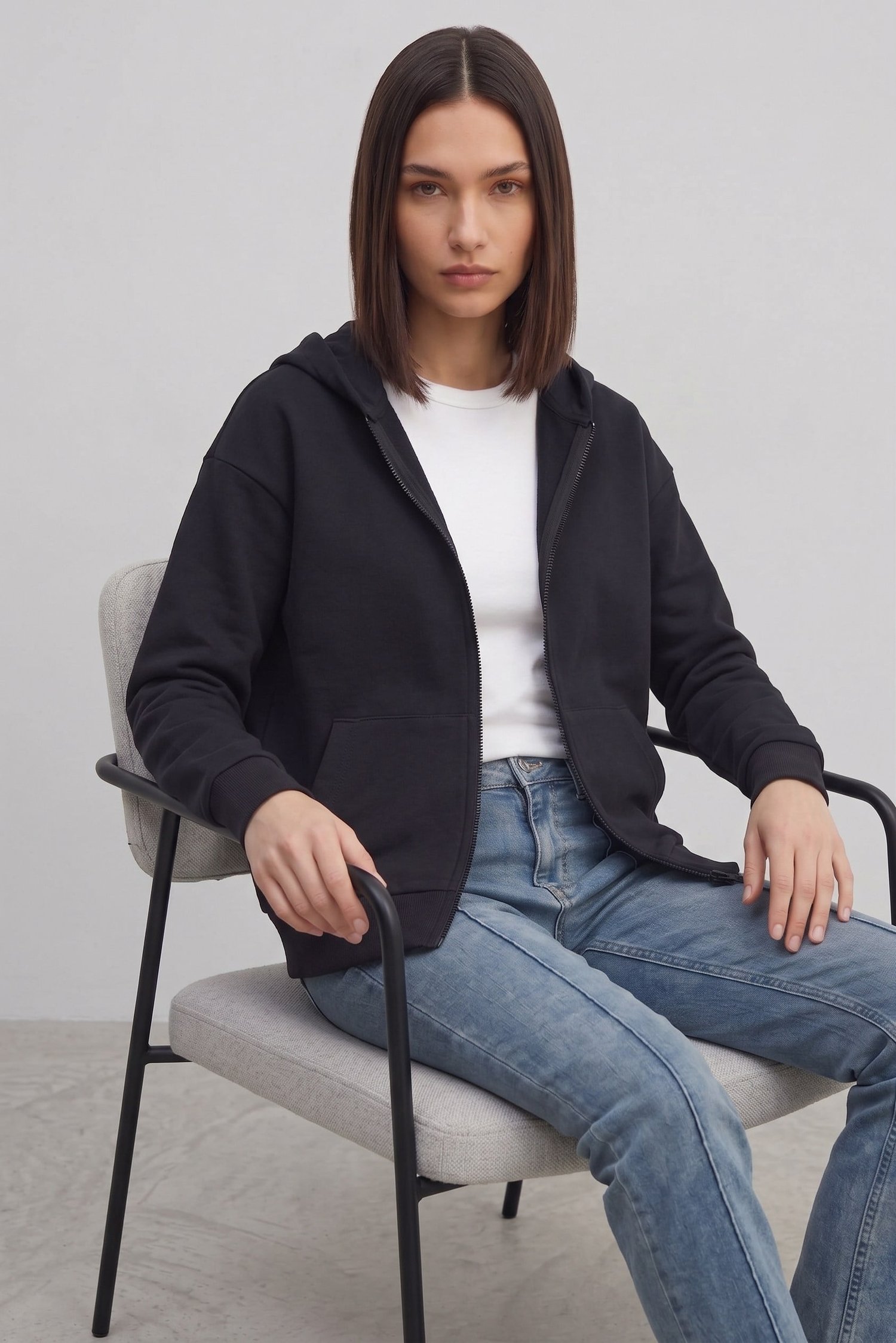 Kadın Hırka Kapüşonlu Oversize %100 Pamuklu 3 İp Şardonlu