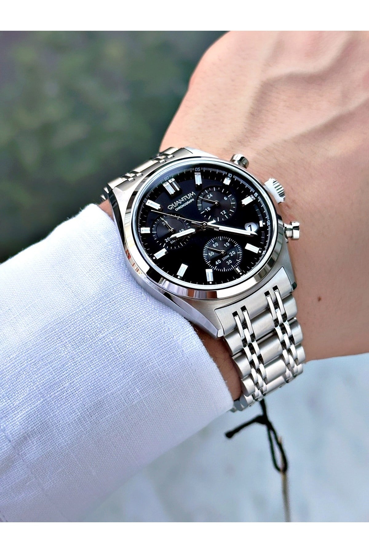 Fonksiyonlu Gümüş-Siyah Renk 10 ATM Safir Cam Çelik Kordon Çelik Kasa Erkek Kol Saati 1209.350MR