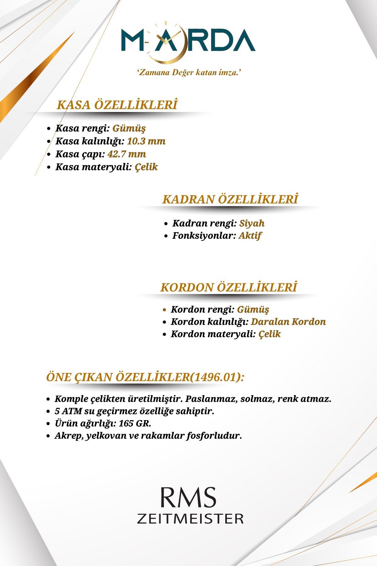Fonksiyonlu Gümüş-Siyah Renk Çelik Kordon Çelik Kasa Erkek Kol Saati 1496.01MR