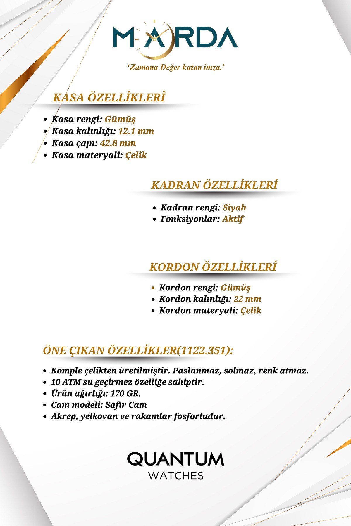Fonksiyonlu Gümüş-Siyah Renk Safir Cam Çelik Kordon Çelik Kasa Erkek Kol Saati 1122SMR