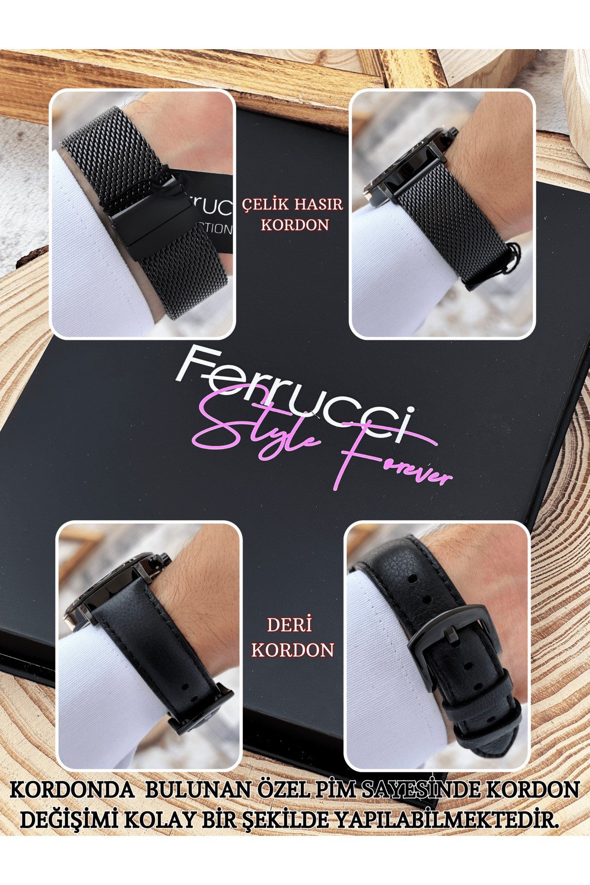 Function Fonksiyonlu Çelik-Deri İkili Kordon Su Geçirmez Erkek Kol Saati